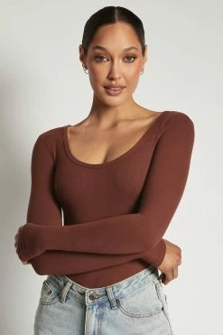 ROM Adara Long Sleeve Ribbed Bodysuit - Spice All Tops
