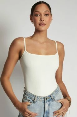 ROM Mika Ribbed Scoop Neck Bodysuit - White
