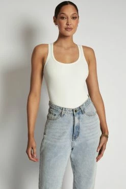 ROM London Ribbed Racer Back Bodysuit - White All Tops 20 ROM London Ribbed Racer Back Bodysuit - White All Tops