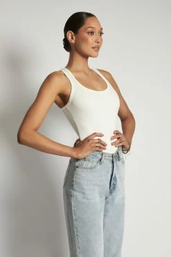 ROM London Ribbed Racer Back Bodysuit - White All Tops 19 ROM London Ribbed Racer Back Bodysuit - White All Tops