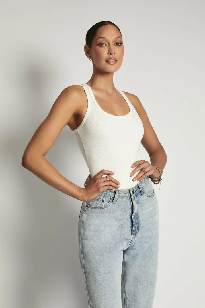 ROM London Ribbed Racer Back Bodysuit - White All Tops 10 ROM London Ribbed Racer Back Bodysuit - White All Tops