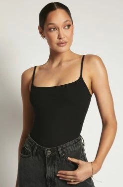 ROM Mika Ribbed Scoop Neck Bodysuit - Black All Tops