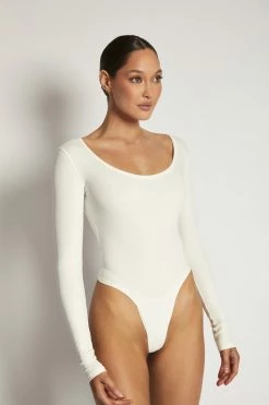 ROM All Tops Adara Long Sleeve Ribbed Bodysuit - White