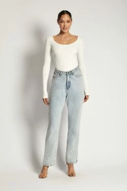 ROM All Tops Adara Long Sleeve Ribbed Bodysuit - White