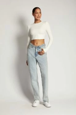 ROM All Tops Caroline Long Sleeve Rib Crop - White 18 ROM All Tops Caroline Long Sleeve Rib Crop - White