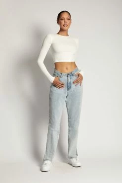 ROM All Tops Caroline Long Sleeve Rib Crop - White 19 ROM All Tops Caroline Long Sleeve Rib Crop - White
