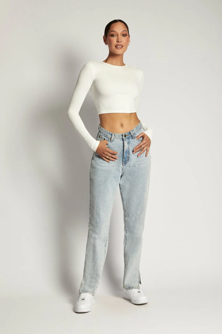ROM All Tops Caroline Long Sleeve Rib Crop - White 9 ROM All Tops Caroline Long Sleeve Rib Crop - White