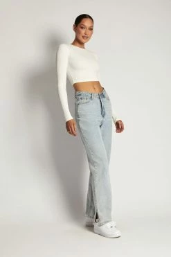 ROM All Tops Caroline Long Sleeve Rib Crop - White 20 ROM All Tops Caroline Long Sleeve Rib Crop - White