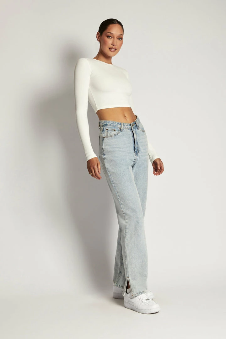 ROM All Tops Caroline Long Sleeve Rib Crop - White 10 ROM All Tops Caroline Long Sleeve Rib Crop - White