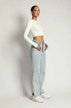 ROM All Tops Caroline Long Sleeve Rib Crop - White 21 ROM All Tops Caroline Long Sleeve Rib Crop - White