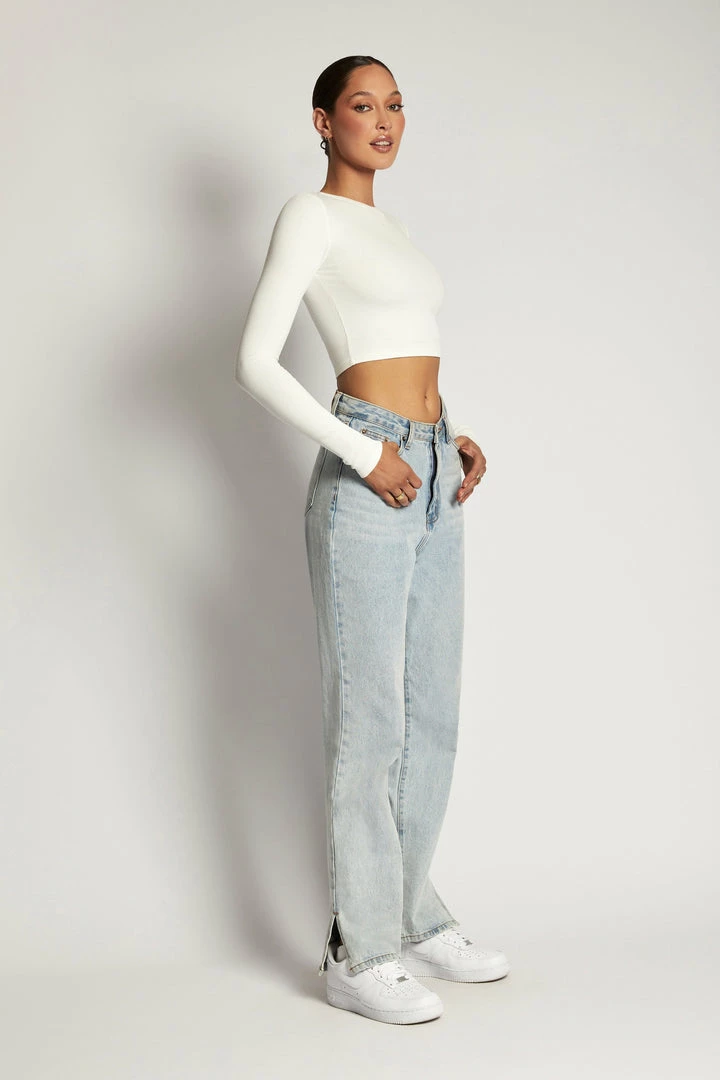 ROM All Tops Caroline Long Sleeve Rib Crop - White 11 ROM All Tops Caroline Long Sleeve Rib Crop - White