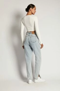 ROM All Tops Caroline Long Sleeve Rib Crop - White