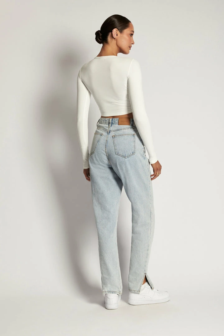 ROM All Tops Caroline Long Sleeve Rib Crop - White 2 ROM All Tops Caroline Long Sleeve Rib Crop - White