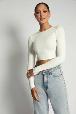 ROM All Tops Caroline Long Sleeve Rib Crop - White 15 ROM All Tops Caroline Long Sleeve Rib Crop - White