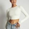 ROM All Tops Caroline Long Sleeve Rib Crop - White