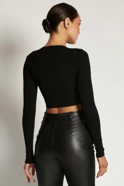 ROM All Tops Caroline Long Sleeve Rib Crop - Black