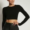 ROM All Tops Caroline Long Sleeve Rib Crop - Black