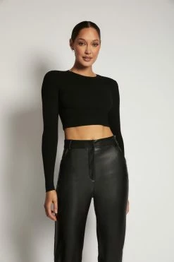 ROM All Tops Caroline Long Sleeve Rib Crop - Black