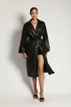 WNG Stassie Faux Leather Belted Trench Coat - Black Coats & Jackets