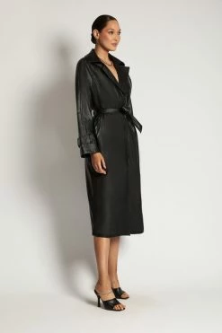 WNG Stassie Faux Leather Belted Trench Coat - Black Coats & Jackets