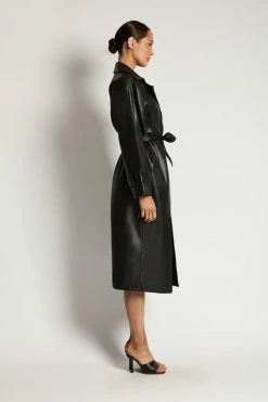 WNG Stassie Faux Leather Belted Trench Coat - Black Coats & Jackets