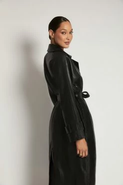 WNG Stassie Faux Leather Belted Trench Coat - Black Coats & Jackets