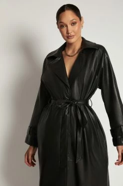 WNG Stassie Faux Leather Belted Trench Coat - Black Coats & Jackets