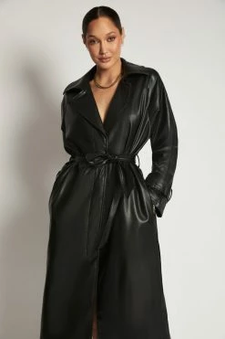 WNG Stassie Faux Leather Belted Trench Coat - Black Coats & Jackets