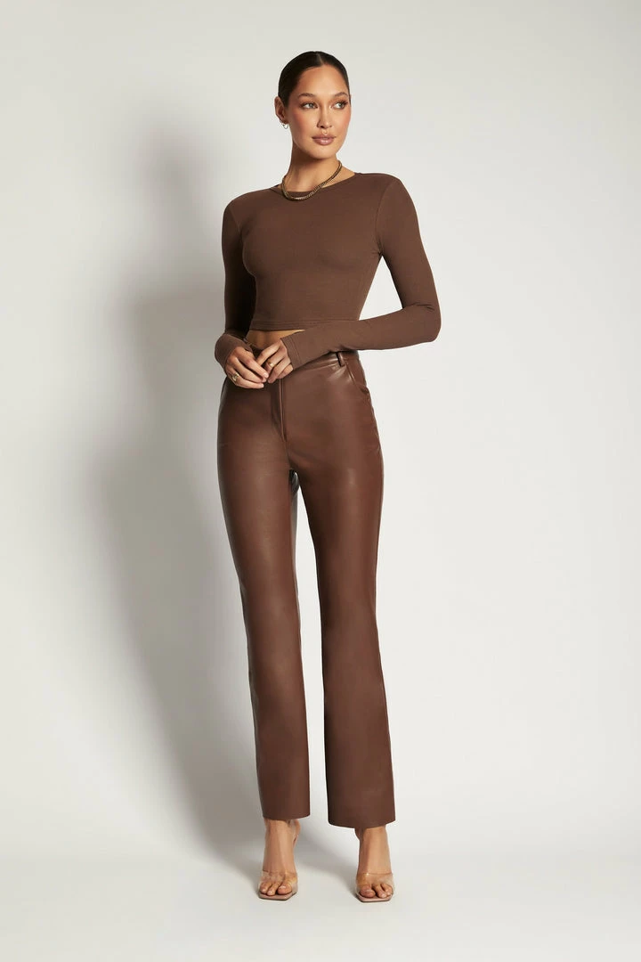 ROM Caroline Long Sleeve Rib Crop - Chocolate All Tops 9 ROM Caroline Long Sleeve Rib Crop - Chocolate All Tops