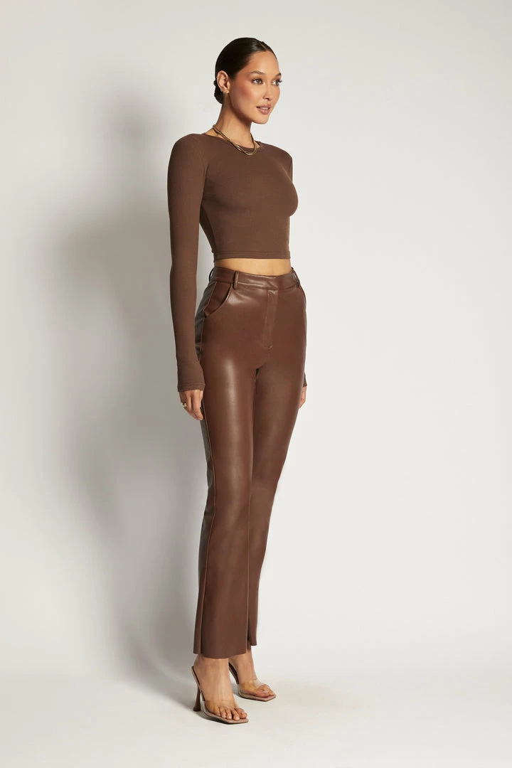 ROM Caroline Long Sleeve Rib Crop - Chocolate All Tops 10 ROM Caroline Long Sleeve Rib Crop - Chocolate All Tops