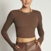 ROM Caroline Long Sleeve Rib Crop - Chocolate All Tops