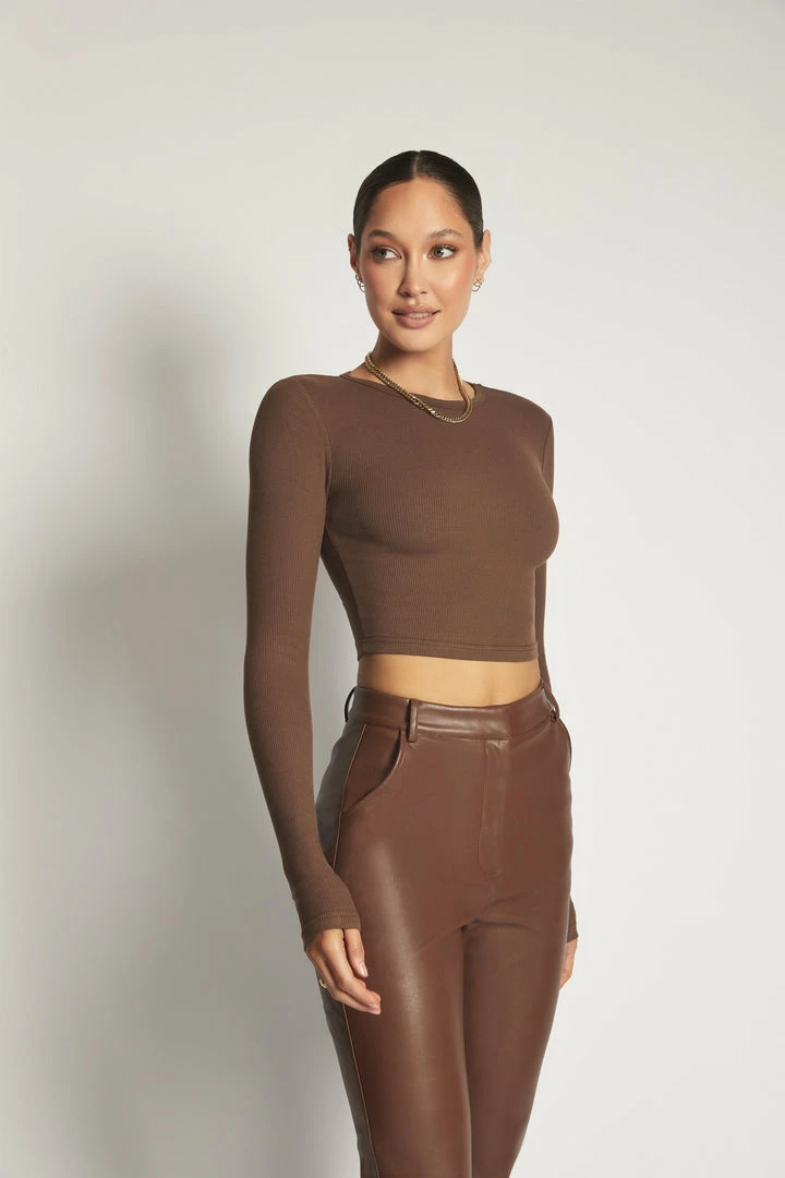 ROM Caroline Long Sleeve Rib Crop - Chocolate All Tops 5 ROM Caroline Long Sleeve Rib Crop - Chocolate All Tops