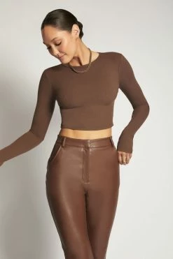 ROM Caroline Long Sleeve Rib Crop - Chocolate All Tops 12 ROM Caroline Long Sleeve Rib Crop - Chocolate All Tops