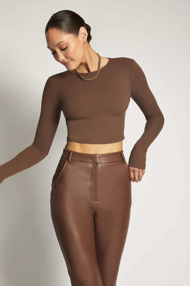 ROM Caroline Long Sleeve Rib Crop - Chocolate All Tops 3 ROM Caroline Long Sleeve Rib Crop - Chocolate All Tops