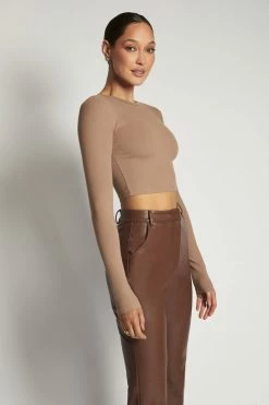 ROM Caroline Long Sleeve Rib Crop - Latte All Tops