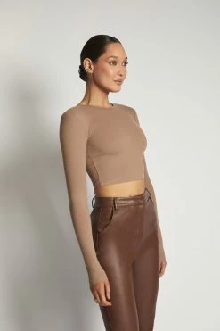 ROM Caroline Long Sleeve Rib Crop - Latte All Tops