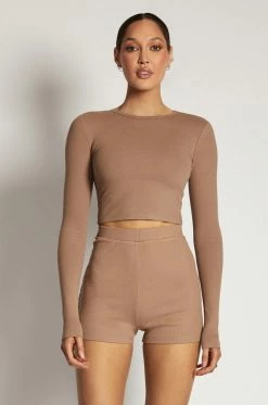 ROM Caroline Long Sleeve Rib Crop - Latte All Tops