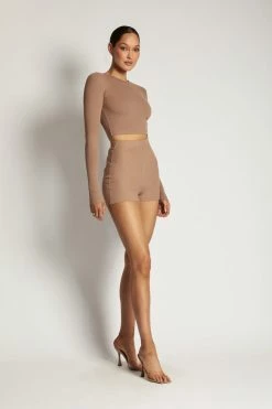 ROM Caroline Long Sleeve Rib Crop - Latte All Tops