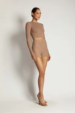 ROM Caroline Long Sleeve Rib Crop - Latte All Tops