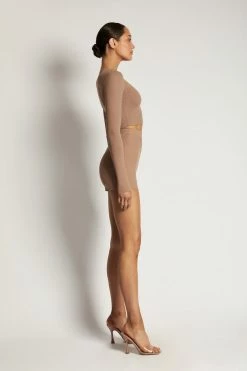 ROM Caroline Long Sleeve Rib Crop - Latte All Tops