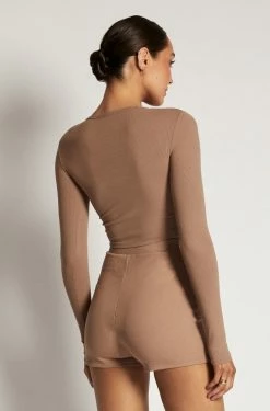 ROM Caroline Long Sleeve Rib Crop - Latte All Tops