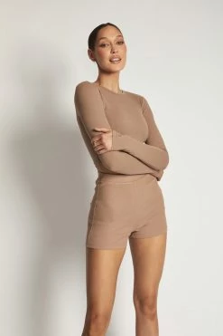 ROM Caroline Long Sleeve Rib Crop - Latte All Tops