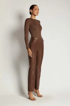 WXI All Tops Delilah Long Sleeve Crew Neck Bodysuit - Chocolate