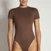 WXI All Tops Francesca Crew Neck Short Sleeve Bodysuit - Chocolate