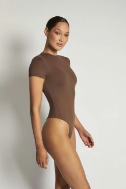 WXI All Tops Francesca Crew Neck Short Sleeve Bodysuit - Chocolate 15 WXI All Tops Francesca Crew Neck Short Sleeve Bodysuit - Chocolate