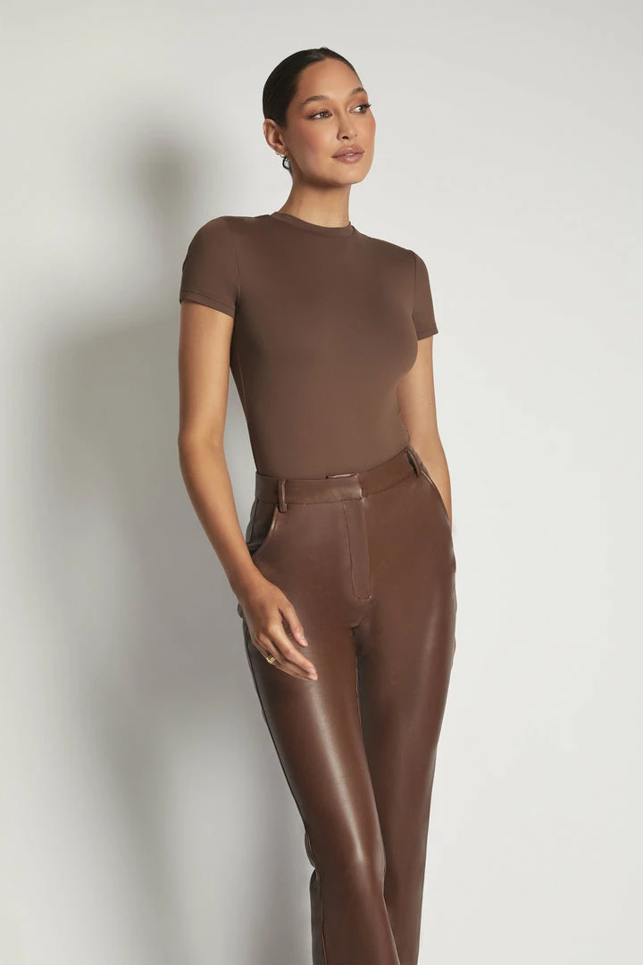 WXI All Tops Francesca Crew Neck Short Sleeve Bodysuit - Chocolate 7 WXI All Tops Francesca Crew Neck Short Sleeve Bodysuit - Chocolate