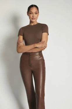 WXI All Tops Francesca Crew Neck Short Sleeve Bodysuit - Chocolate 18 WXI All Tops Francesca Crew Neck Short Sleeve Bodysuit - Chocolate