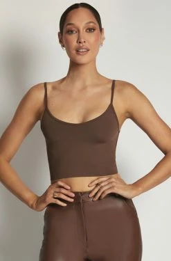 WXI All Tops Willa V Neck Crop Cami Top - Chocolate