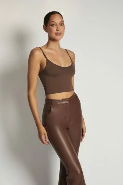 WXI All Tops Willa V Neck Crop Cami Top - Chocolate