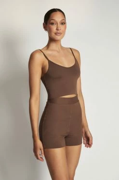 WXI All Tops Willa V Neck Crop Cami Top - Chocolate